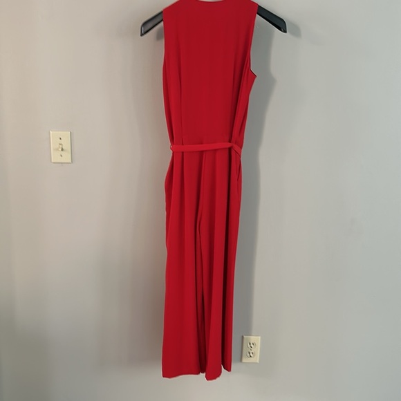 Michael Kors Crepe Belted Jumpsuit Vibrant Red Sleeveless - Picture 6 of 6